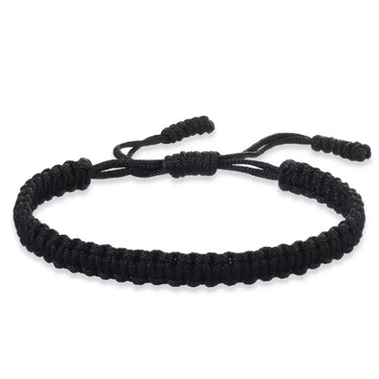 Handmade Tibetan Rope Bracelet - Red & Black Woven Buddhist Good Luck Amulet Jewelry Gift for Women & Girls