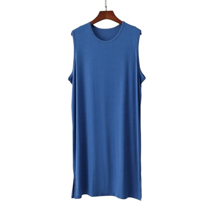 Men’s Knee-Length Sleep Robe - Oversized Sleeveless Plus Size Nightwear for Travel