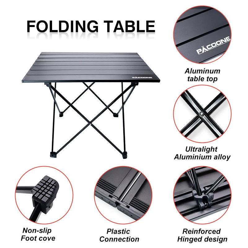 PACOONE Portable Camping Table – Ultralight, Foldable Aluminium Desk for Hiking, BBQ & Picnic