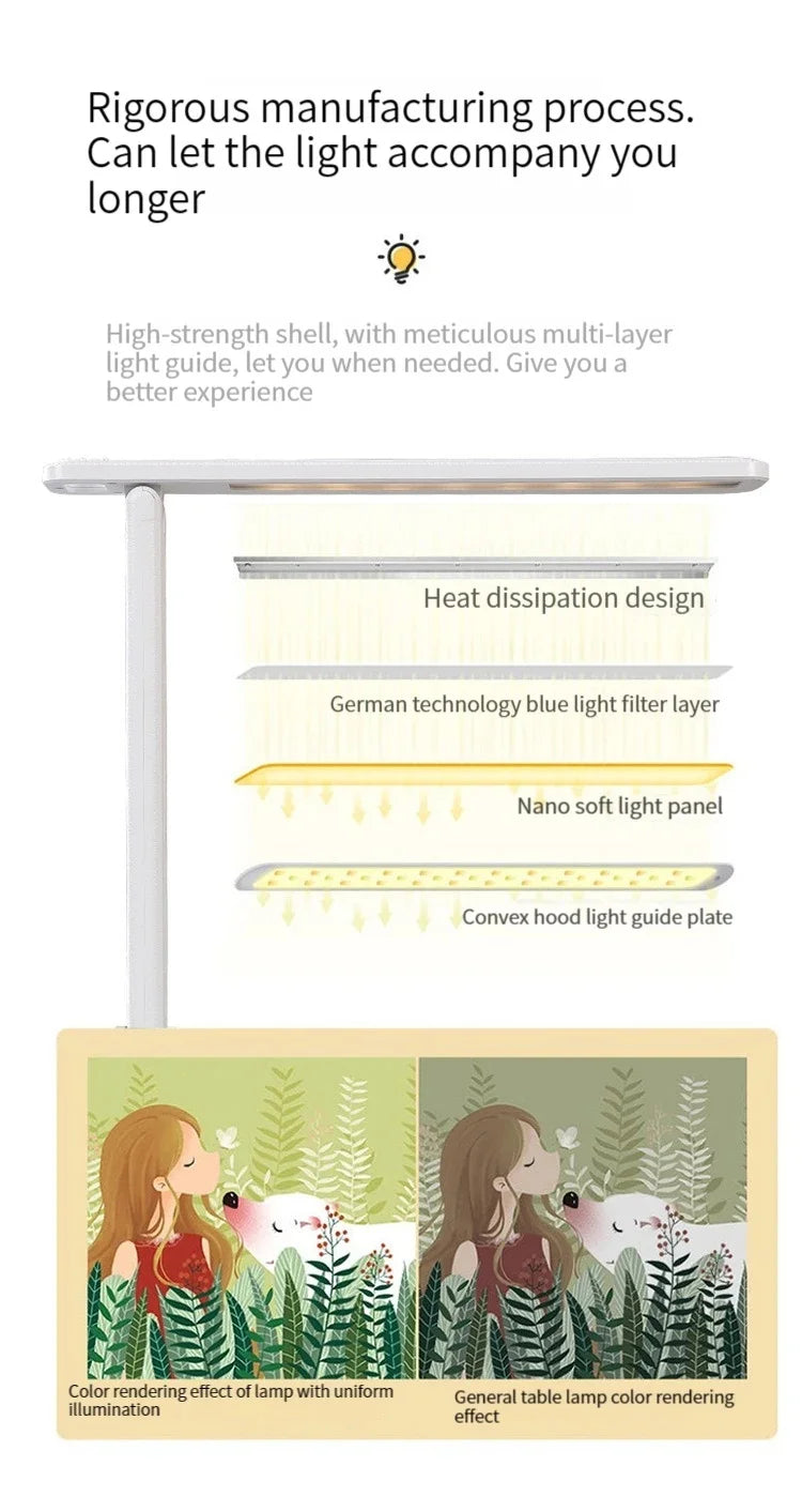 Folding LED Desk Lamp – Touch Dimmable Eye Protection Night Light for Bedroom, Bedside & Study with USB Plug-in