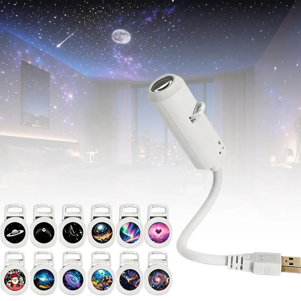USB Starry Sky Car Light Projector - HD Dynamic Galaxy Holographic Night Light for Interior Atmosphere Lighting