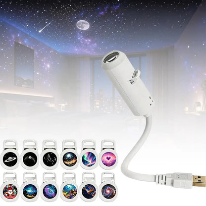USB Starry Sky Car Light Projector - HD Dynamic Galaxy Holographic Night Light for Interior Atmosphere Lighting