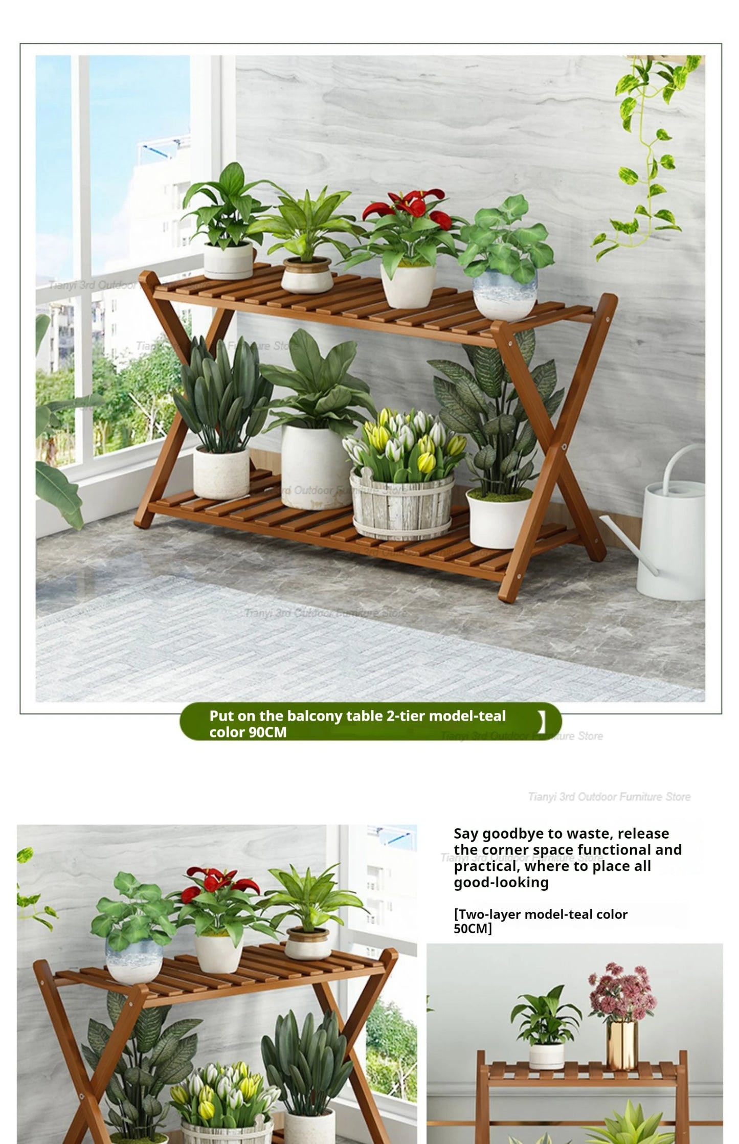 Nordic Wooden Plant Shelves - Indoor Flower Shelf for Living Room, Balcony, Garden Furniture, FYPS