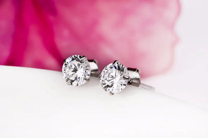 925 Sterling Silver Zircon Stud Earrings – Crystal Cubic Zirconia Channel Set Earrings for Women | Elegant Fine Jewelry Gift