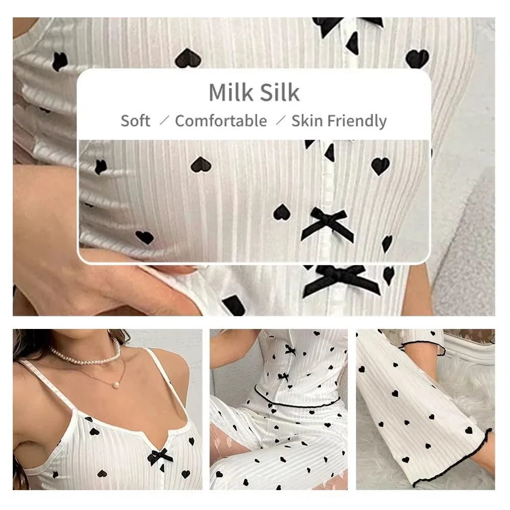 2-Piece Women’s Sexy Mesh Lace Pajama Set – Transparent Ribbed Strap Top & Pants Lounge Sleepwear