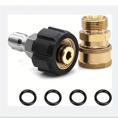 Pressure Washer Adapter Set — 3/8" Quick Connect Kit, M22 14mm Male-Female Thread, 5000 PSI Spray Gun Connector