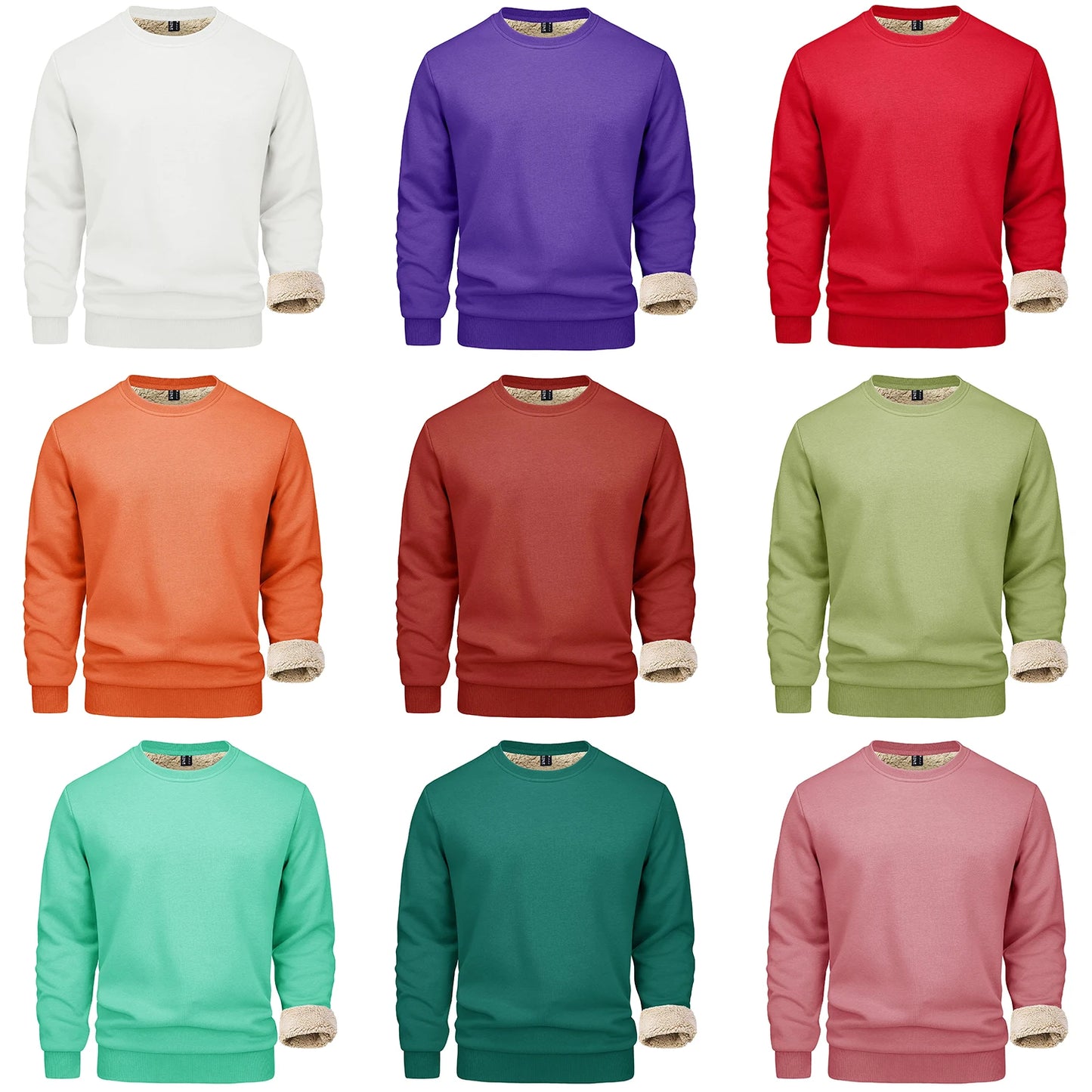 TACVASEN Men’s Winter Fleece Sweatshirt – Thicken Sherpa-Lined Crewneck Pullover, Warm Heavy Winter Top, No Hood