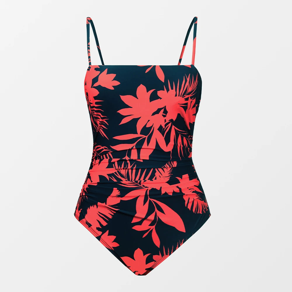 CUPSHE Leaf Print Square Neck One-Piece Swimsuit for Women – Sexy Backless Shirred Monokini Swimwear 2023 Beach Bathing Suit