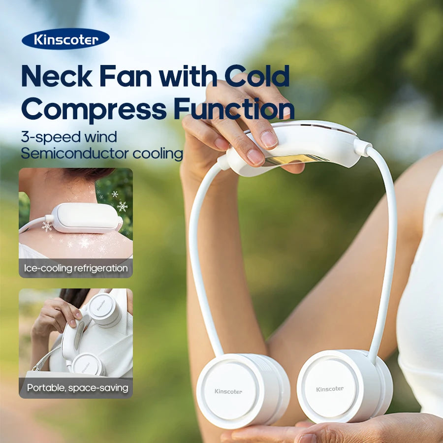 Portable Personal Neck Fan – 3-Speed Cooling with Cold Compress, Dual 800mAh Battery Mini Electric Fan for Outdoor Travel & Sports