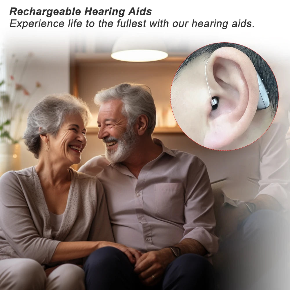 Rechargeable Digital BTE Hearing Aid - Adjustable Volume Portable Hearing Amplifier for Seniors & Adults