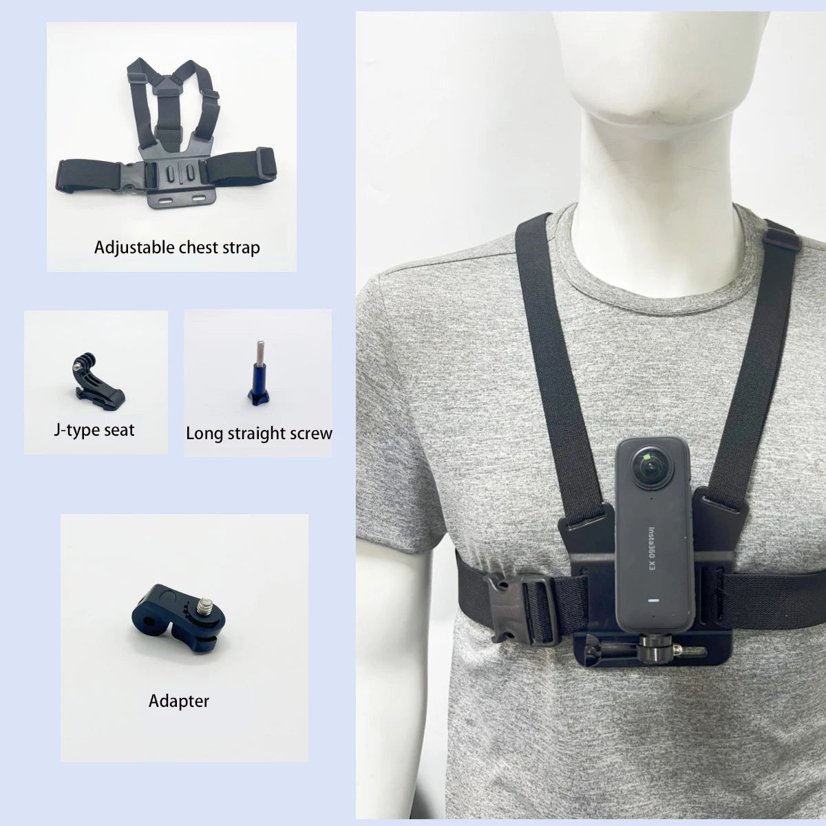 First-Person Adjustable Chest Strap Mount – Action Camera & Mobile Phone Holder for Cycling, Skiing, Outdoor Recording