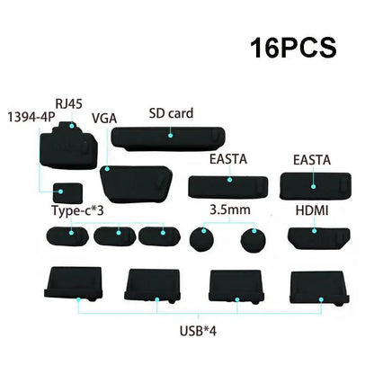 16PCS Silicone Dust Plug Set - Waterproof Anti Dust Covers for USB Type C Laptop & Device Ports