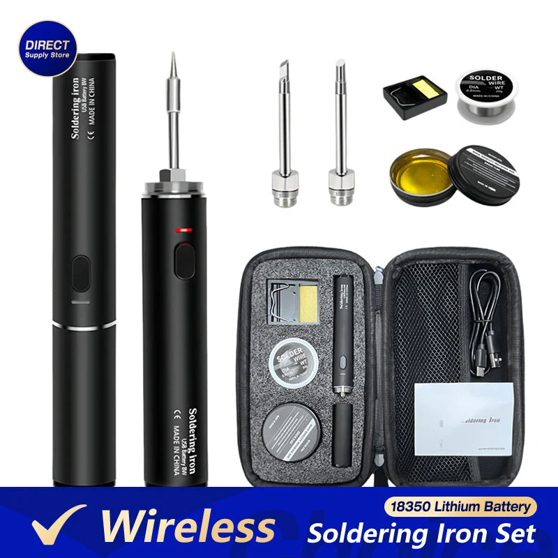 Wireless 5V Soldering Iron Kit – 18350 Lithium Battery USB Rechargeable DIY Repair Tool with Adjustable Temperature for Precision Electronics Soldering