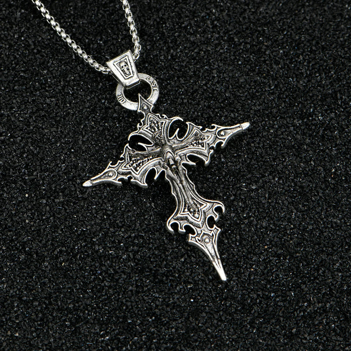 Vintage Gothic Skull Jesus Cross Necklace - Catholic Punk Religious Amulet Pendant for Men