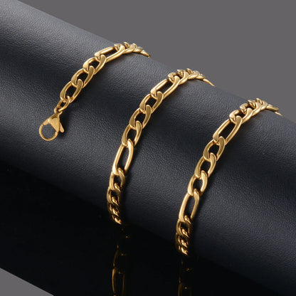 Gold Color Stainless Steel Figaro Chain – 3.0mm-9.5mm for Men & Women, High-Quality Fashion Jewelry