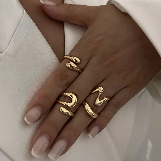 DIEZI Irregular Geometric Knuckle Ring Set — Punk Beach Fashion Gold & Silver (Unisex)