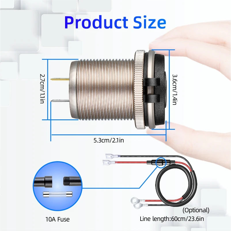 Type-C Built-in USB Car Charger Socket QC3.0 Fast Charging Aluminum Metal Power Outlet Adapter for Audi A1 A3 A4 A5 A6 A7 A8 Universal Fit