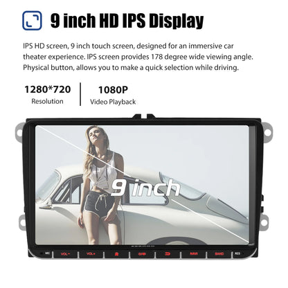 9" Android 15 Car Stereo - 6GB+128GB Wireless CarPlay GPS WiFi Bluetooth FM for VW