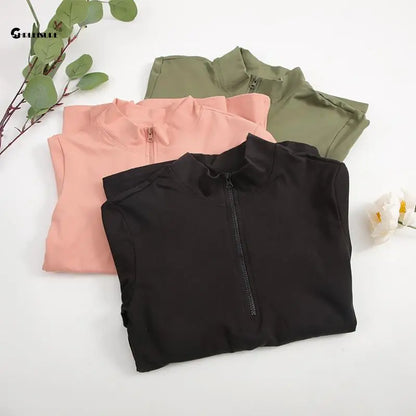 Elevate Your Yoga: CHRLEISURE Long Sleeve Half-Zip Yoga Shirt - Thumbholes, Elastic & Breathable Fitness Blouse for Women Activewear