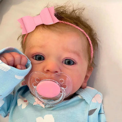 46cm Reborn Baby Doll Felicia – Newborn Blue Eyes, Soft Hand-Rooted Hair, 3D Skin Tone with Veins, Gift Toy