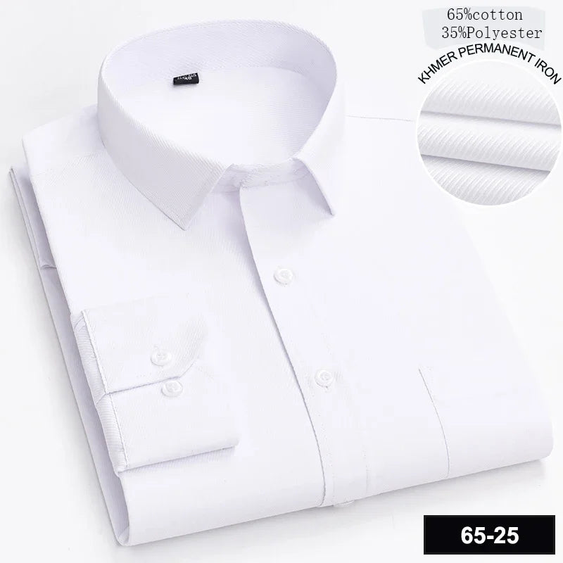 Men’s Slim Fit Long Sleeve Shirt - Formal Plaid Cotton Office Shirt with Single Pocket