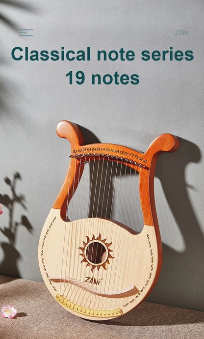 Lyre Harp 19-String – High-Quality Mahogany Musical Instrument with Spare Strings