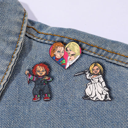 3-Piece Horror Cartoon Enamel Pin Set - Funny Metal Lapel Badges for Cosplay & Gifts