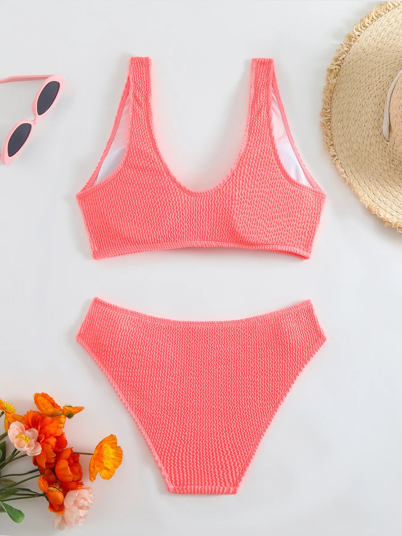 2025 Summer Women's Two-Piece Swimsuit – Solid High Waist V-Neck Backless Bikini Set Beachwear