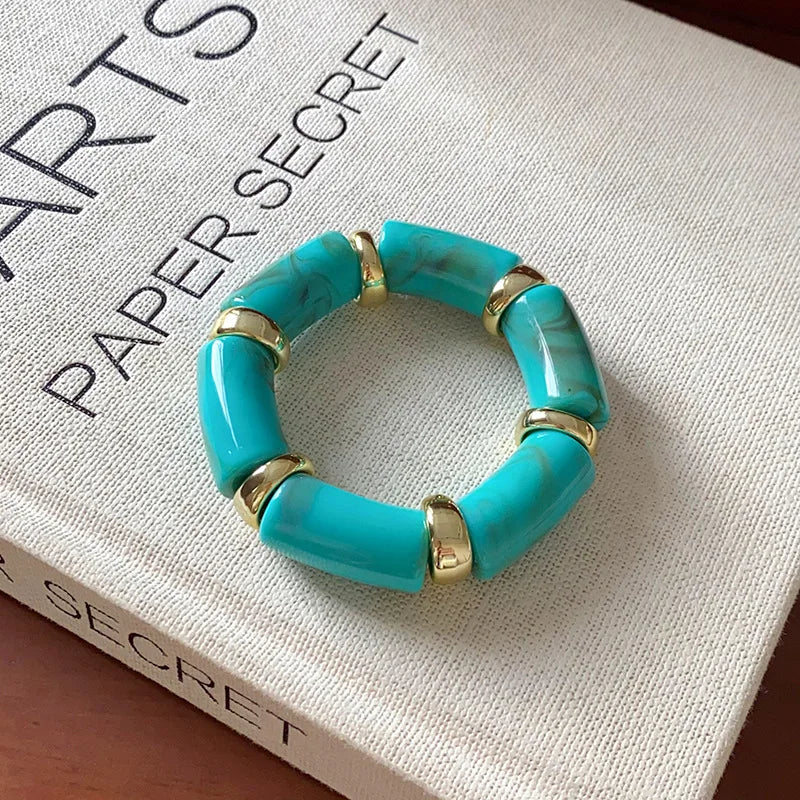 Leopard Print Bamboo Tube Acrylic Bracelets - Retro Stretch Beaded Bangles for Women & Men, Stackable Jewelry Gift