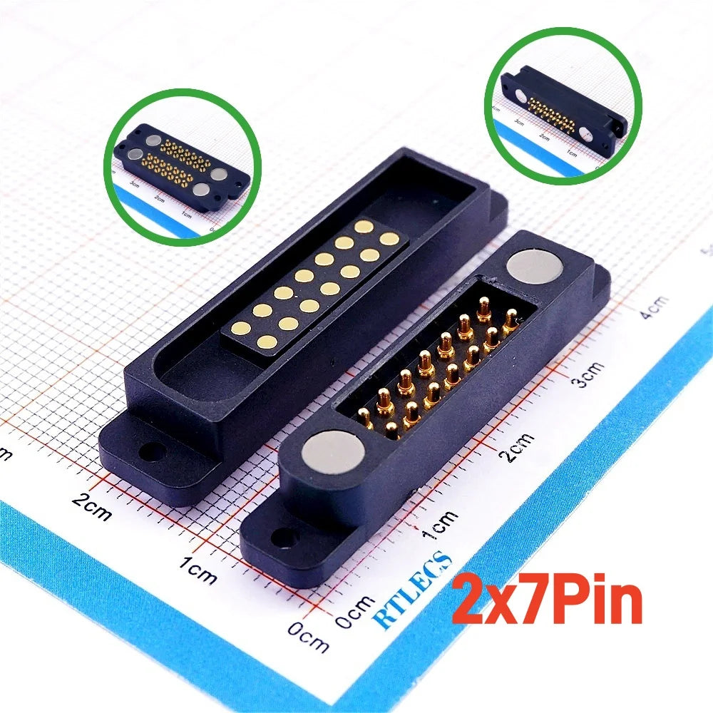 Magnetic Pogo Pin Connector - 2A Spring Loaded Male Female 2.54mm DC Power Socket, 8/10/12/14/16/20 Position Contacts, 1/3/5 Pairs
