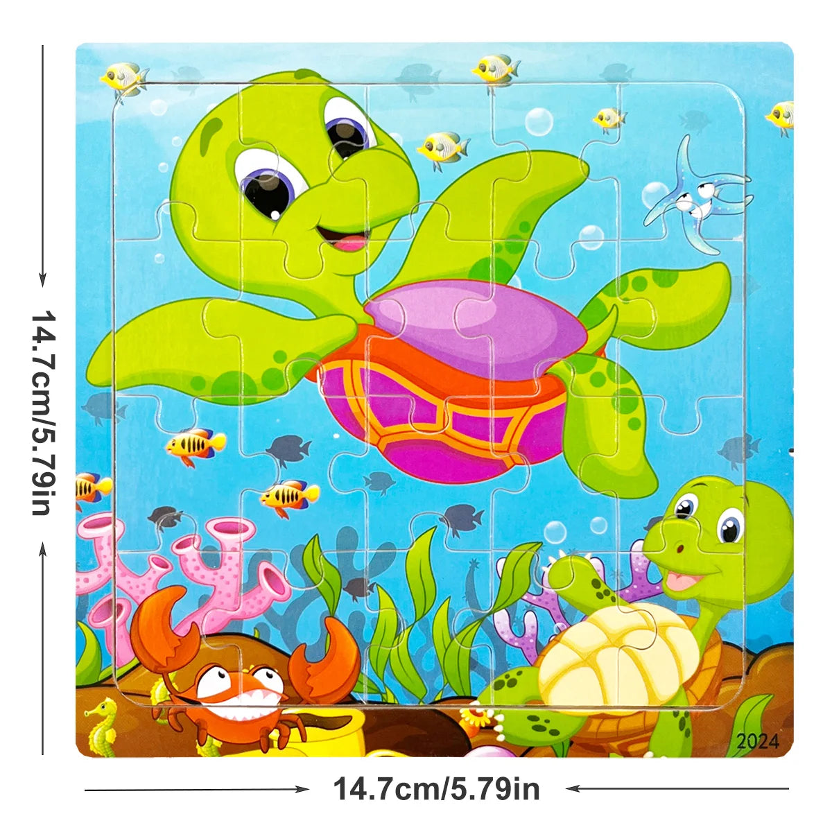 14.7cm Wooden Jigsaw Puzzle – Transportation & Marine Animal Educational Toy for Kids
