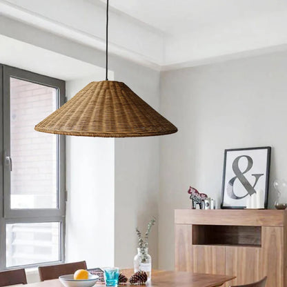Vintage Rattan Pendant Light - Handwoven Wicker Ceiling Hanging Lamp for Dining Room & Kitchen Decor