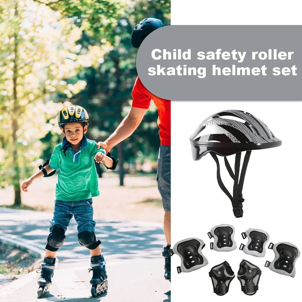 7-Piece Kids Bicycle Protective Gear Set – Helmet, Knee & Elbow Pads for Boys & Girls, Adjustable 48-55cm, Ages 5-12