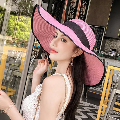 Women’s Foldable Summer Straw Hat – Beach & Travel Sun Visor with UV Protection, Bucket Cap Panama Style