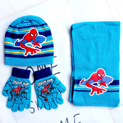 Spider-Man Cosplay Hat & Accessories - Cartoon Knitted Scarf, Warm Gloves & Christmas Cap for Boys and Girls