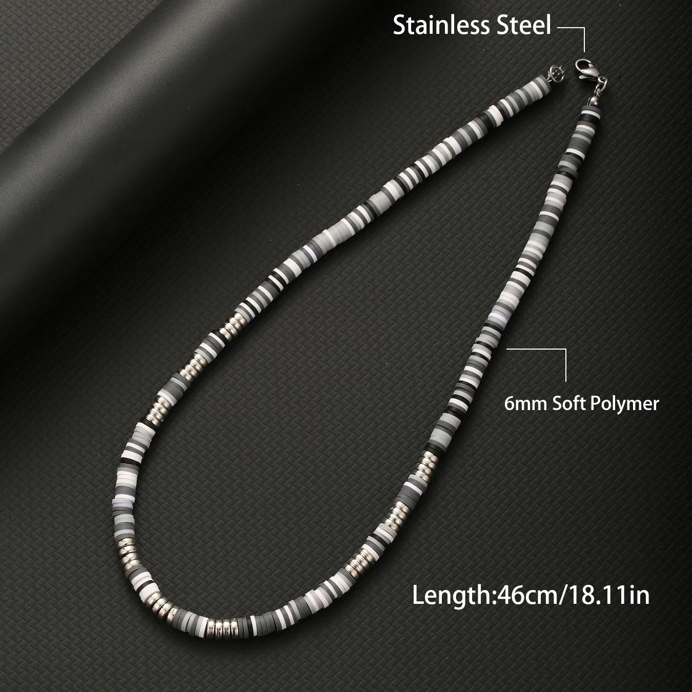 Bohemian White & Black Polymer Beads Necklace – Unisex Collar for Men and Women