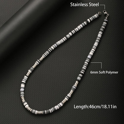Bohemian White & Black Polymer Beads Necklace – Unisex Collar for Men and Women