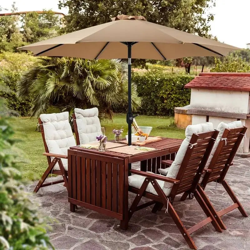 9FT Outdoor Patio Umbrella – Push-Button Tilt & Hand Crank, UV-Resistant Table Umbrella for Pool, Garden, Commercial & Residential Use