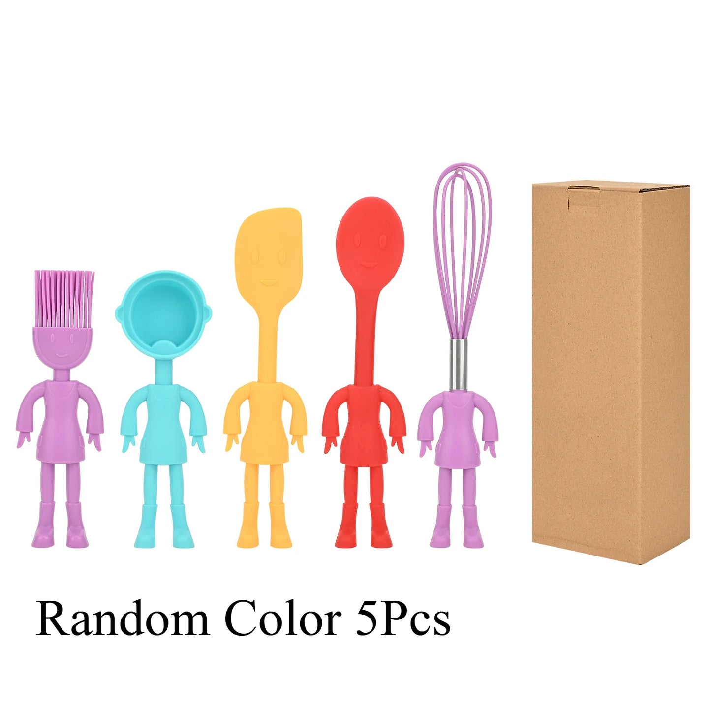 5-Piece Cartoon Silicone Baking Tools Set – Food-Grade Non-Stick Heat-Resistant Spatulas for Kitchen