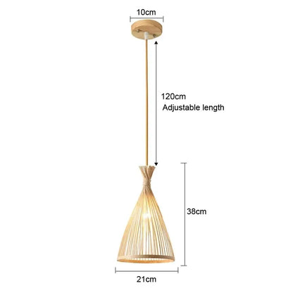 Bamboo Pendant Lamp Ceiling Light - Handwoven Rattan Wicker Hanging Fixture for Dining Room, Bedroom & Indoor Home Decor