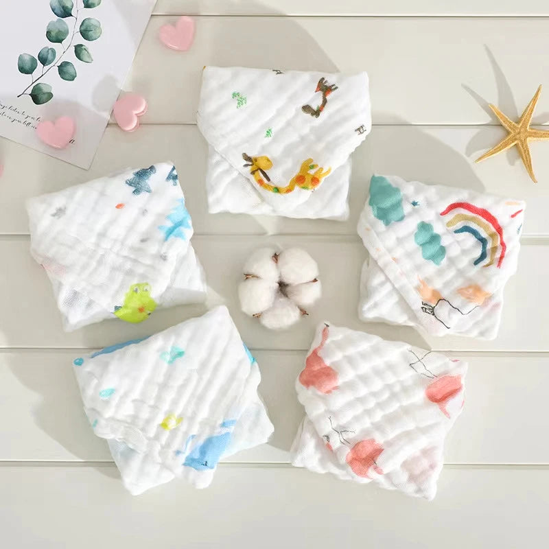 5-Piece 6-Layer Muslin Baby Towels - Soft Cotton Face, Bath, Feeding & Burp Cloths