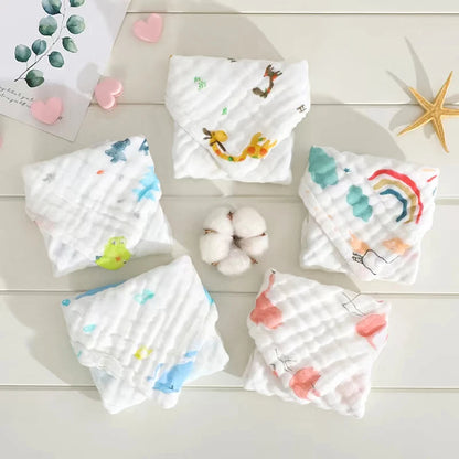 5-Piece 6-Layer Muslin Baby Towels - Soft Cotton Face, Bath, Feeding & Burp Cloths