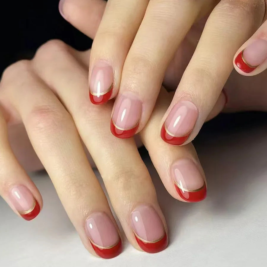 24Pcs Square Press On Nails - Nude White Gradient French False Nail Tips with Full Cover Short Design