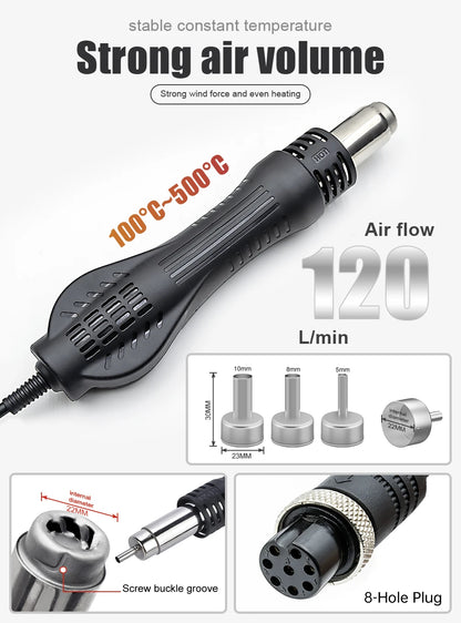 JCD Hot Air Gun 858D – 700W BGA Rework Solder Station, SMD SMT Welding Heat Gun, 220V/110V Repair Tool