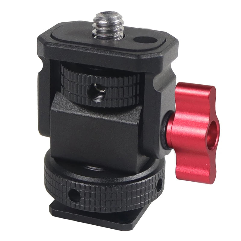 Mini Monitor Mount Holder – Swivel & Tilt Tripod Head with Cold Shoe Adapter for Flash, Microphone, and Fill Light