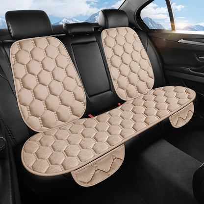 Winter Plush Car Seat Cushion Set - Warm Anti-Slip Grid Seat and Backrest Covers, 3-Piece Set for Cold Weather Comfort