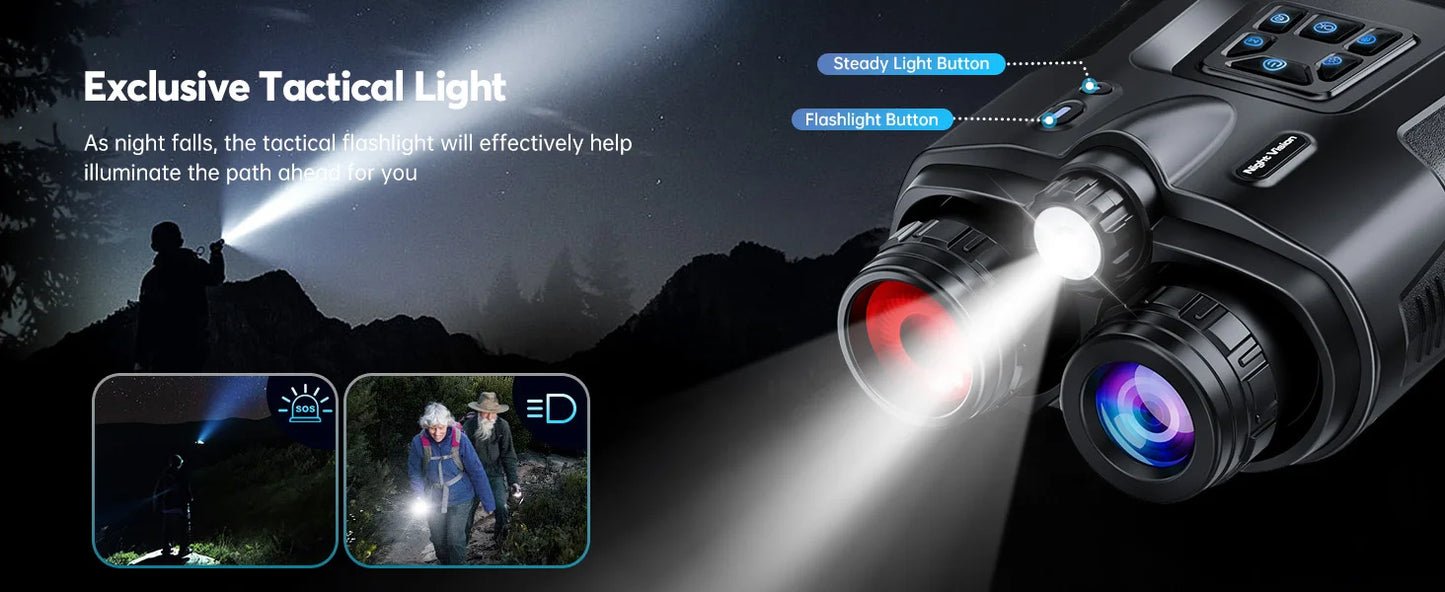 4K Night Vision Binoculars with 3" Screen – 8X Digital Zoom, Infrared Goggles, Tactical Light, 5000mAh Rechargeable