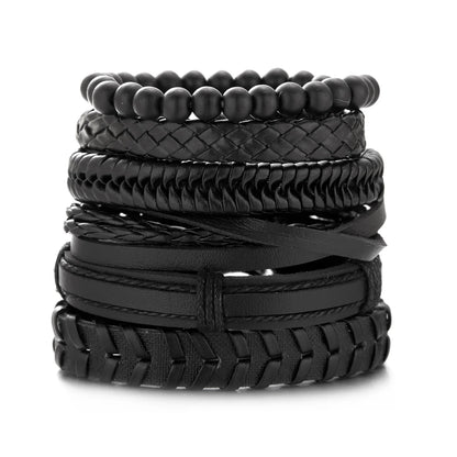 Men's Vintage Multilayer Leather Braid Bracelet - Handmade Star, Leaf & Owl Rope Wrap Bangle, Male Gift Jewelry