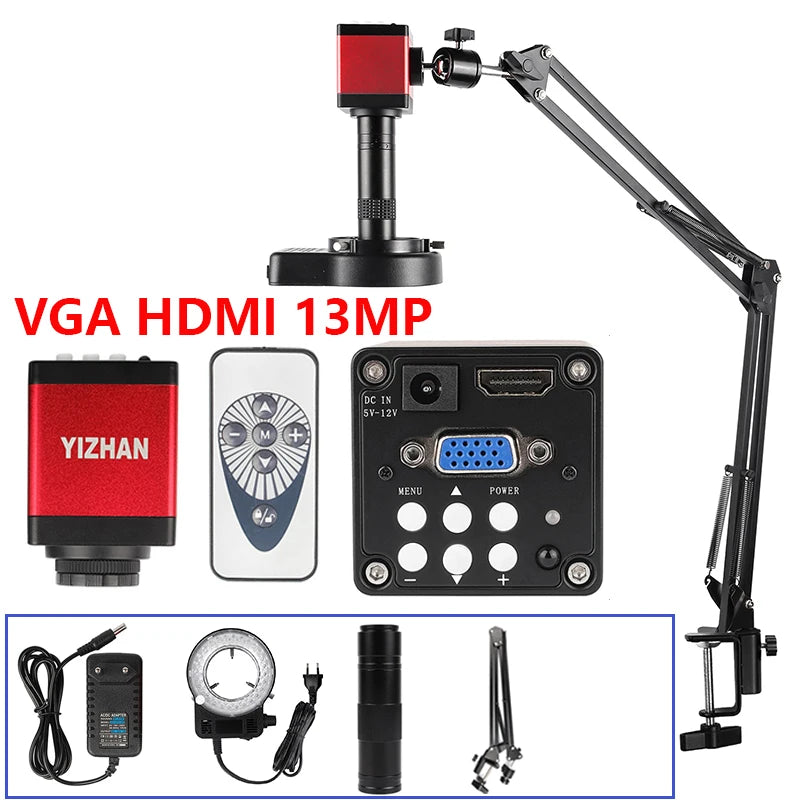 1080P 4K Digital Microscope — Full HD Industrial C-Mount Camera for PCB Welding & Mobile Phone Repair Stand