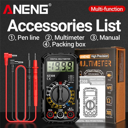 ANENG SZ308 Digital Multimeter – 1999 Count, High-Precision AC/DC Voltage, Current & Resistance Test Tool